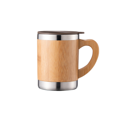 Double Wall Insulated Bamboo Tumbler Drinking Tea Cup Stainless Steel Bamboo Coffee Travel Cup Mug With Lid