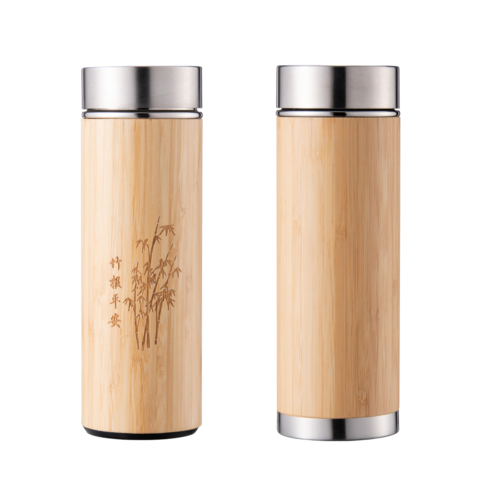Eco Friendly Gym Drinking Insulated Bamboo Lid Stainless Steel Sport Water Bottle